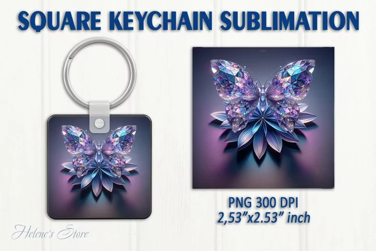 3d Crystal butterfly keychain sublimation | Square keychain