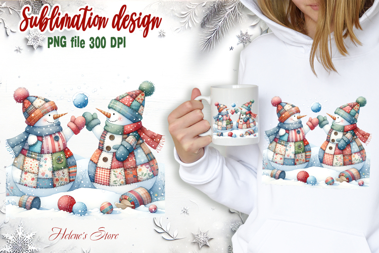 Cute two snowmen clipart|Retro patchwork t shirt designs png