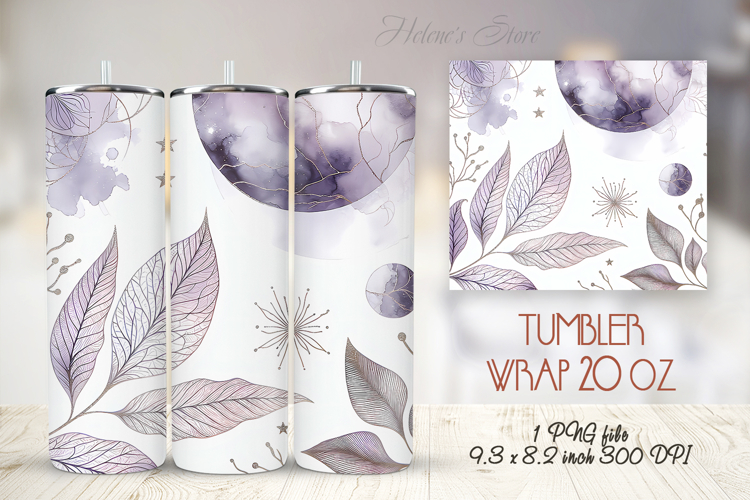 Lilac watercolor leaves straight tumbler 20oz wrap designs