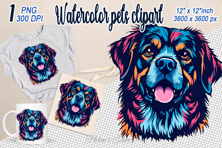 Cute dog clipart | Colorful dogs head sublimation design png