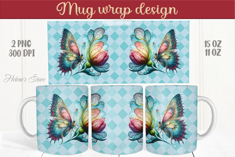 Cute butterfly mug wrap sublimation 15oz 11oz | Summer vibes