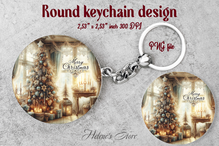 Christmas round keychain design | Christmas tree Car coaster