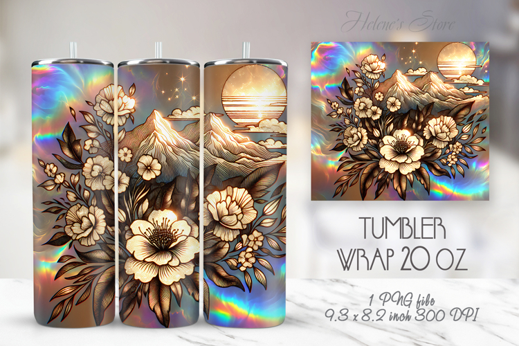 Rainbow Mountains flowers straight skinny tumbler 20 oz wrap
