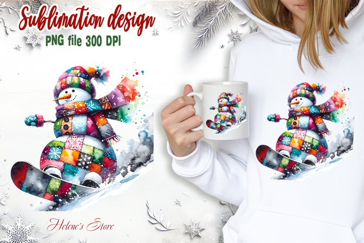 Snowman on board clipart|Retro patchwork t shirt designs png