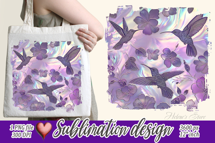 Pastel hummingdird Flower image | Purple sublimation design