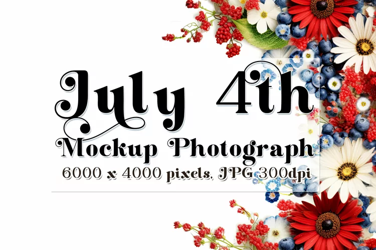 4th of July Mockup, July 4th Red White Blue Flowers Photo 3
