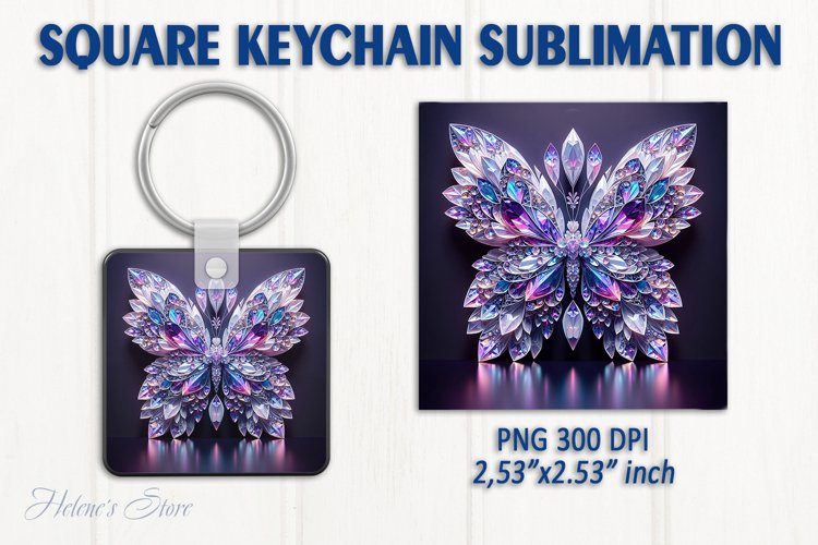 3d Crystal butterfly keychain sublimation | Square keychain example image 1