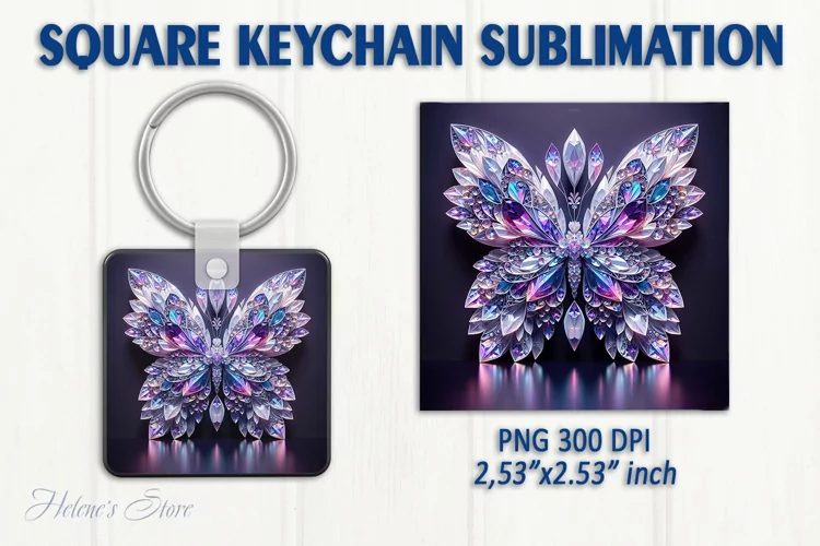 3d Crystal butterfly keychain sublimation | Square keychain