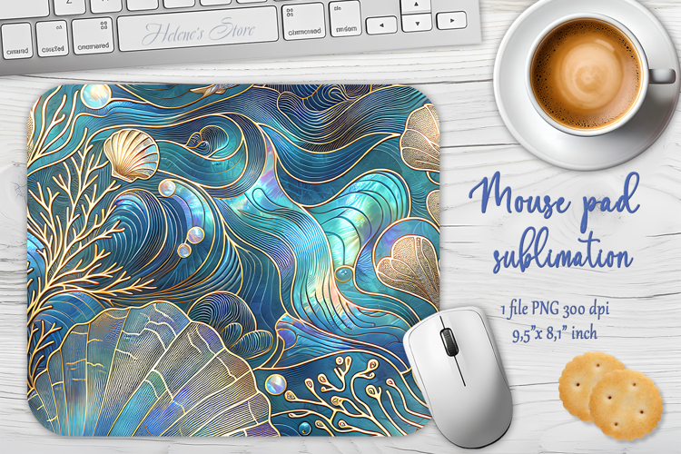 Iridescent blue ocean sublimation design mouse pad