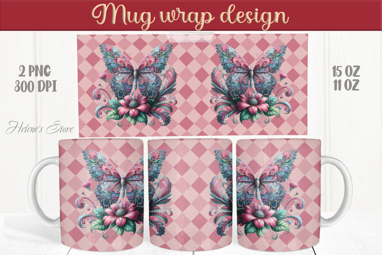 Cute butterfly mug wrap sublimation 15oz 11oz | Summer vibes