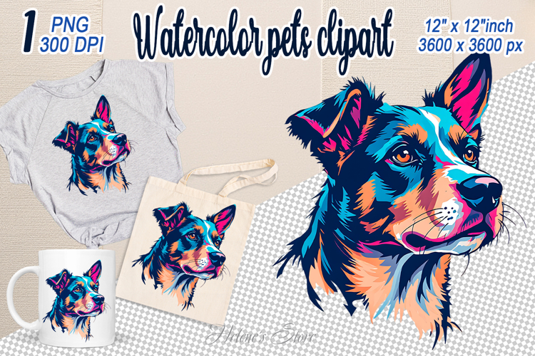 Cute dog clipart | Colorful dogs head sublimation design png