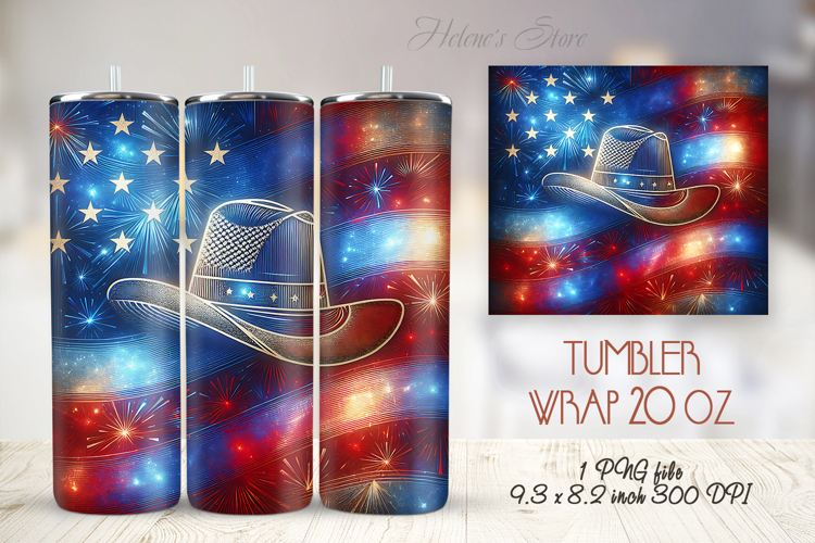 USA Patriotic tumbler wrap 20oz | 4th of July | Cowboy hat