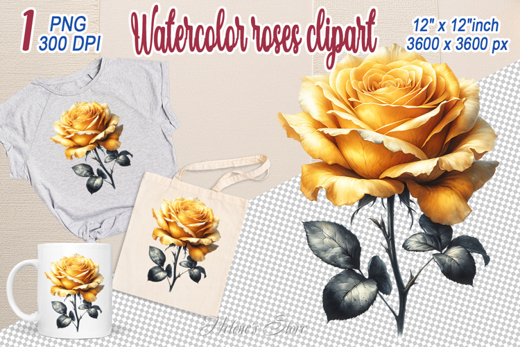 Watercolor Aesthetic Roses Clipart | Amazing yellow Flower