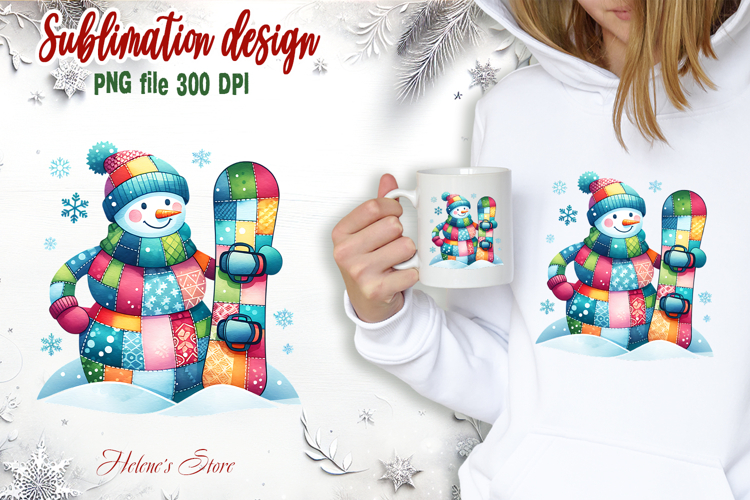 Snowman on board clipart|Retro patchwork t shirt designs png