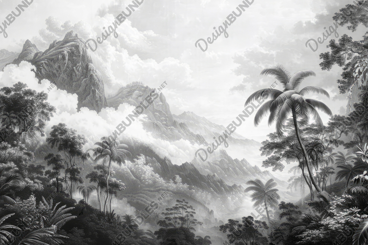 Black White Tropical Forest Background Wallpaper example image 1