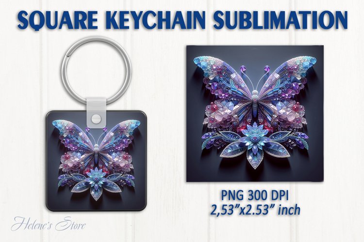 3d Crystal butterfly keychain sublimation | Square keychain example image 1