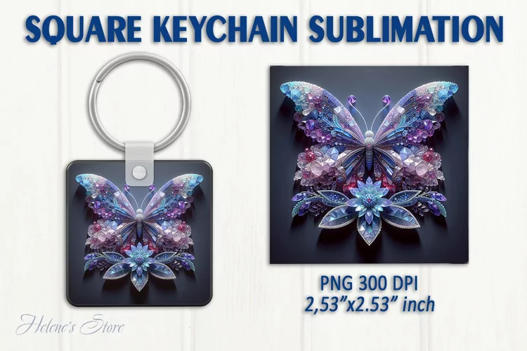 3d Crystal butterfly keychain sublimation | Square keychain