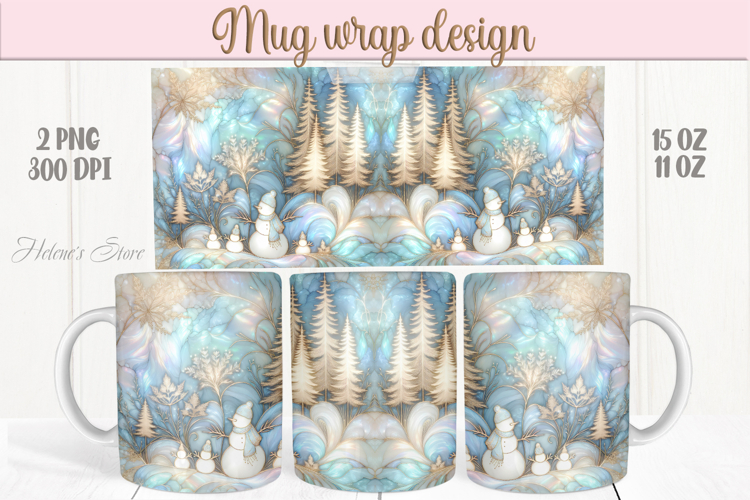 Pastel Magical Christmas mug wrap png |Blue & gold mug desig
