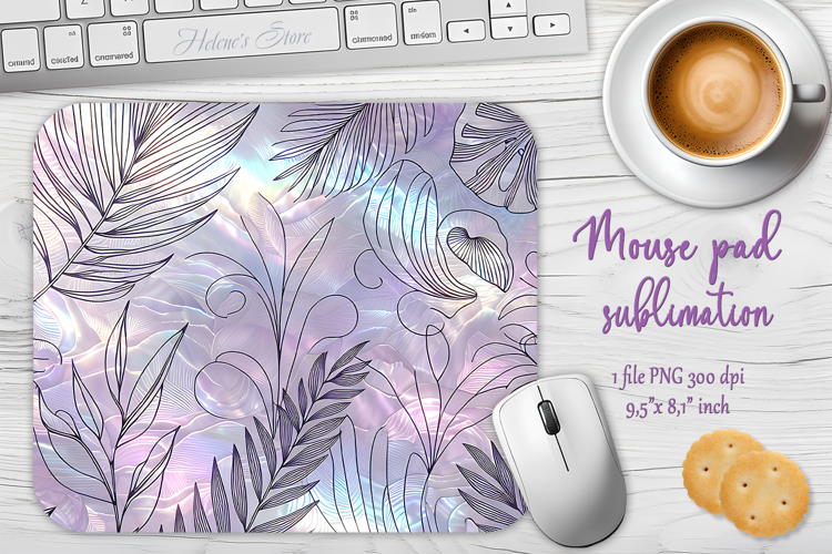 Iridescent silver leaves lilac mouse pad sublimation design