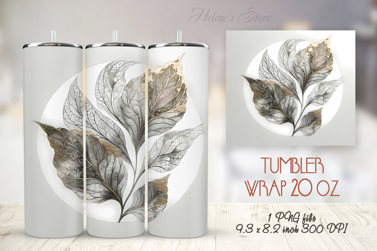 Gold watercolor leaves straight tumbler 20oz wrap design