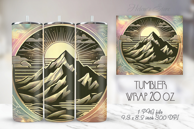 Retro sunset Mountains straight skinny tumbler 20oz wrap png
