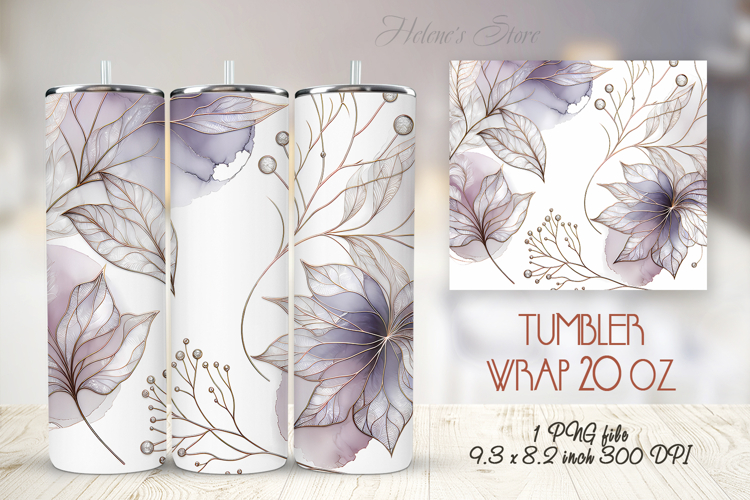 Lilac watercolor leaves straight tumbler 20oz wrap design