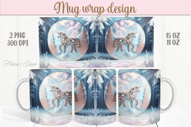 Fanty Christmas Unicorn mug wrap png |Magic Blue mug design