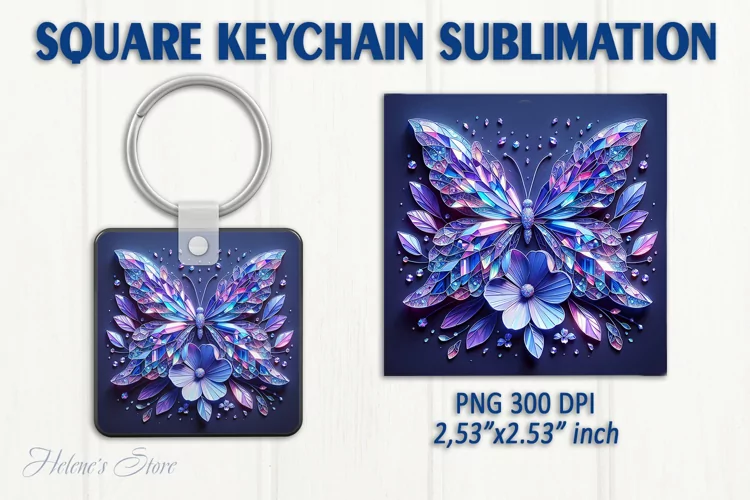 3d Crystal butterfly keychain sublimation | Square keychain