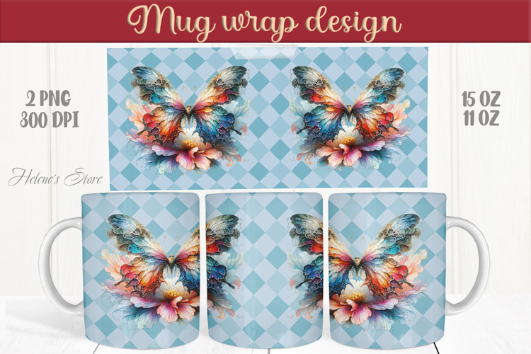 Cute butterfly mug wrap sublimation 15oz 11oz | Summer vibes