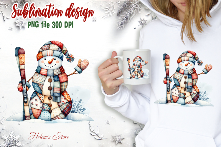 Snowman with skis clipart|Retro patchwork t shirt designs