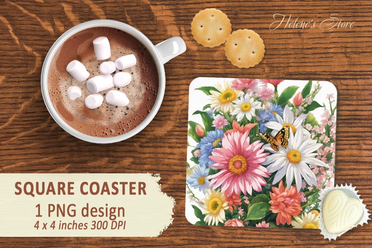 Wildflowers bouquet square coaster sublimation design PNG