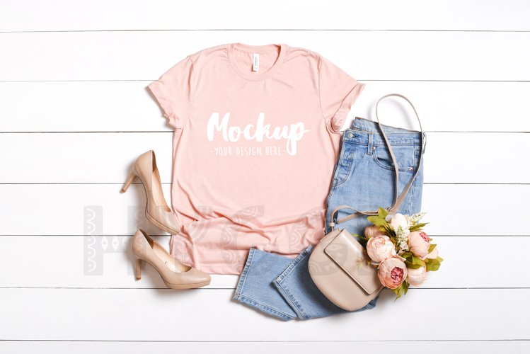 Valentines Day Bella Canvas 3001 Heather Peach Tshirt Mockup
