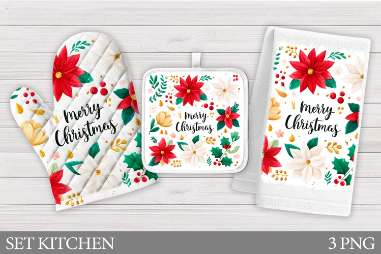 Poinsettia Oven Mitt Design. Christmas Square Pot Holder