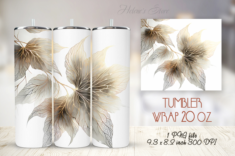 Golden watercolor leaves straight tumbler 20oz wrap design