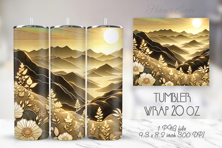 Retro sunset Mountains straight skinny tumbler 20oz wrap png