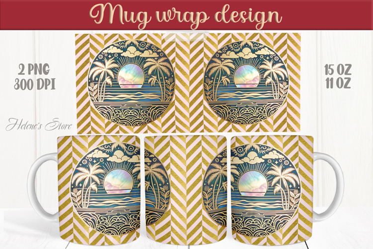Summer beach palm tree mug wrap 15oz sublimation designs png