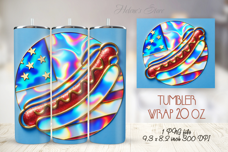 USA Patriotic holiday tumbler wrap 20oz| American hot dog