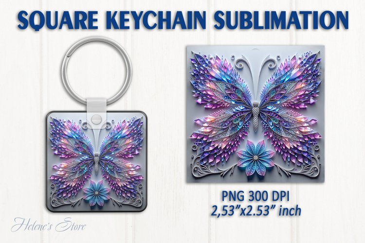 3d Crystal butterfly keychain sublimation | Square keychain example image 1