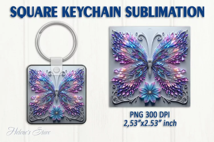 3d Crystal butterfly keychain sublimation | Square keychain