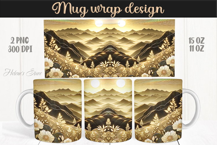 Fantasy mountains iridescent design mug wrap 15oz 11oz png