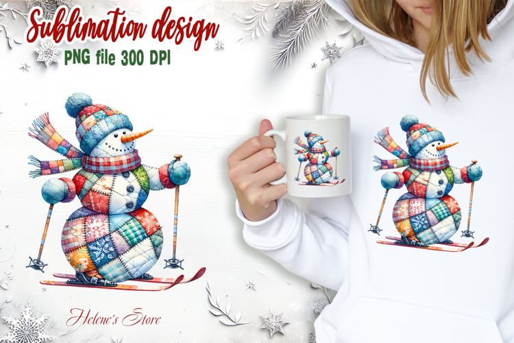 Snowman with skis clipart|Retro patchwork t shirt designs
