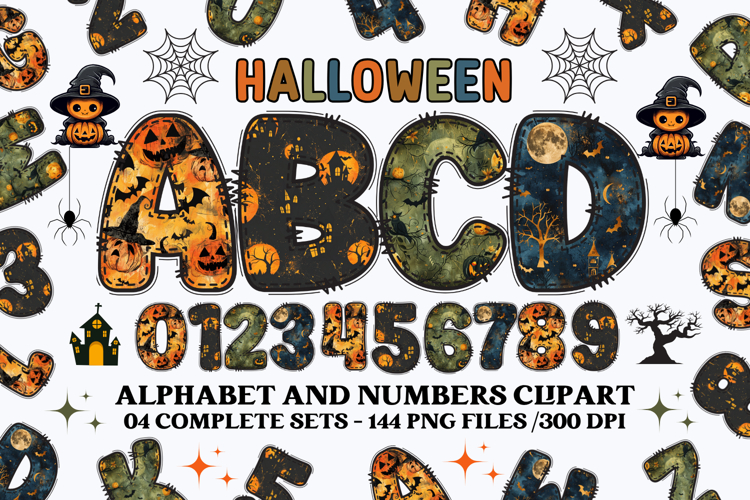 Halloween Alphabet png clipart, halloween letters doodle