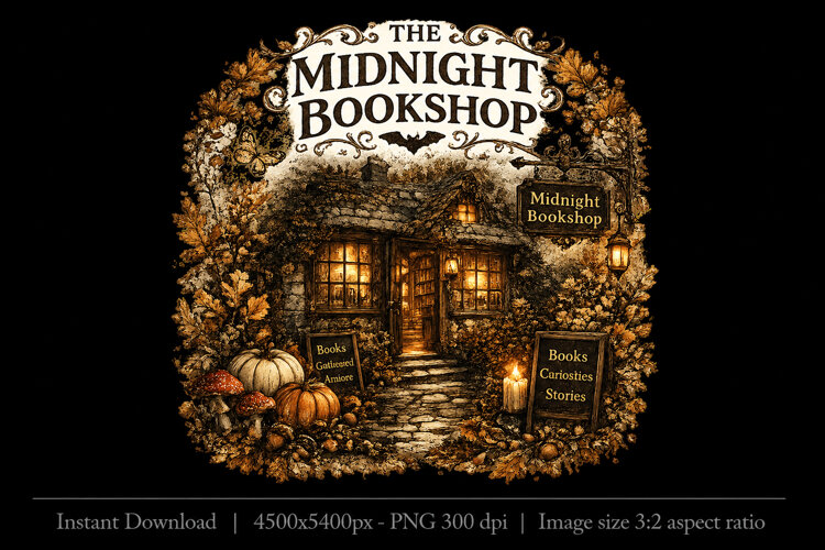 The Midnight Bookshop Halloween PNG Design example image 1