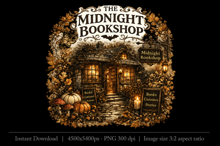 The Midnight Bookshop Halloween PNG Design