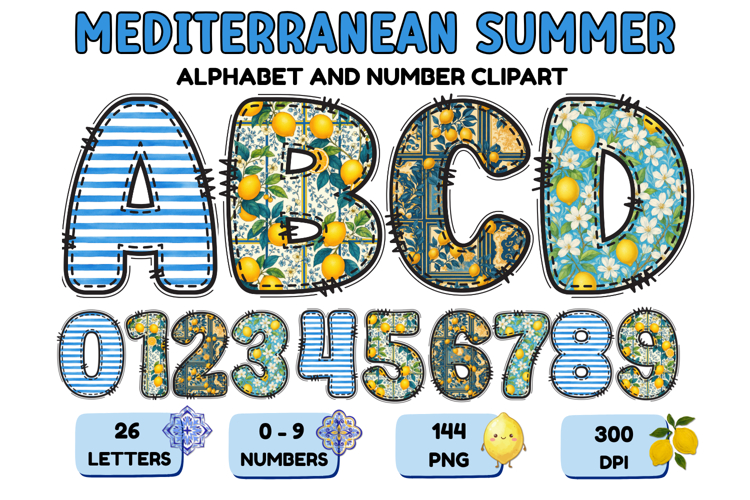 Mediterranean Lemon Alphabet PNG Summer Letters 300 DPI