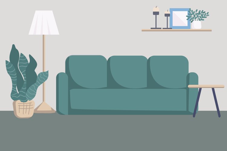 Modern living room interior flat color vector illustration