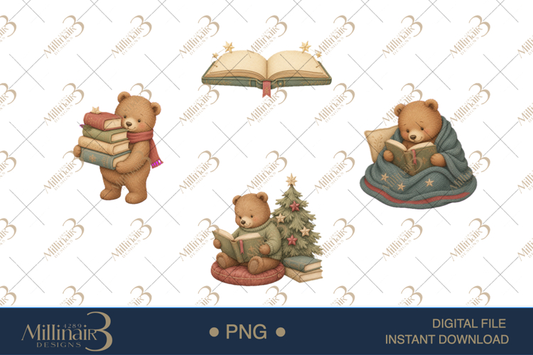 Cozy Christmas Book Lover Clipart