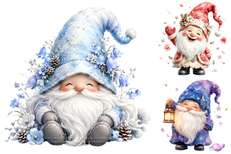 Watercolor Gnome Clipart Bundle, Spring Garden PNG