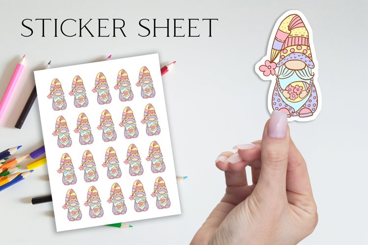 Easter gnome stickers sheet hand drawing example image 1