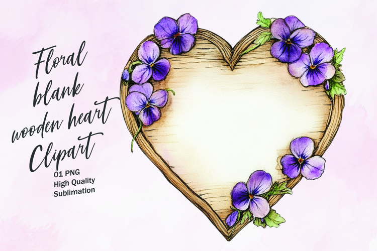 Floral blank wooden heart clipart